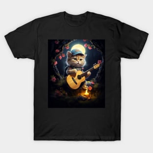Cute Fairycore Cat Playing Guitar Camping Aesthetic T-Shirt